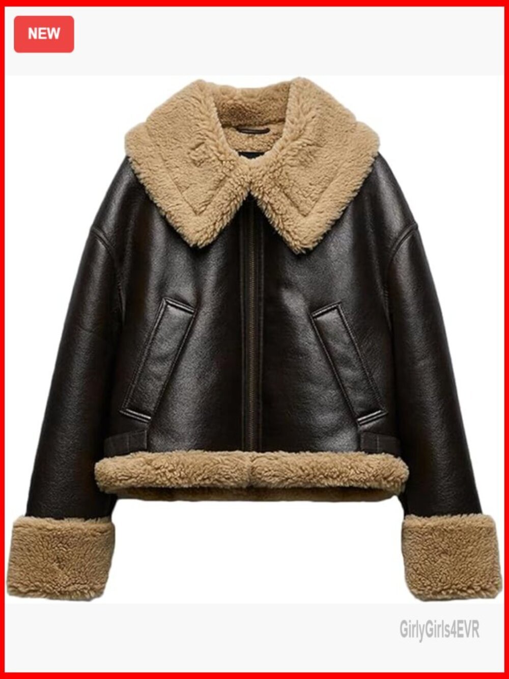 Faux Leather Biker Jacket with Sherpa Lining, Winter Coat, Classic Fit